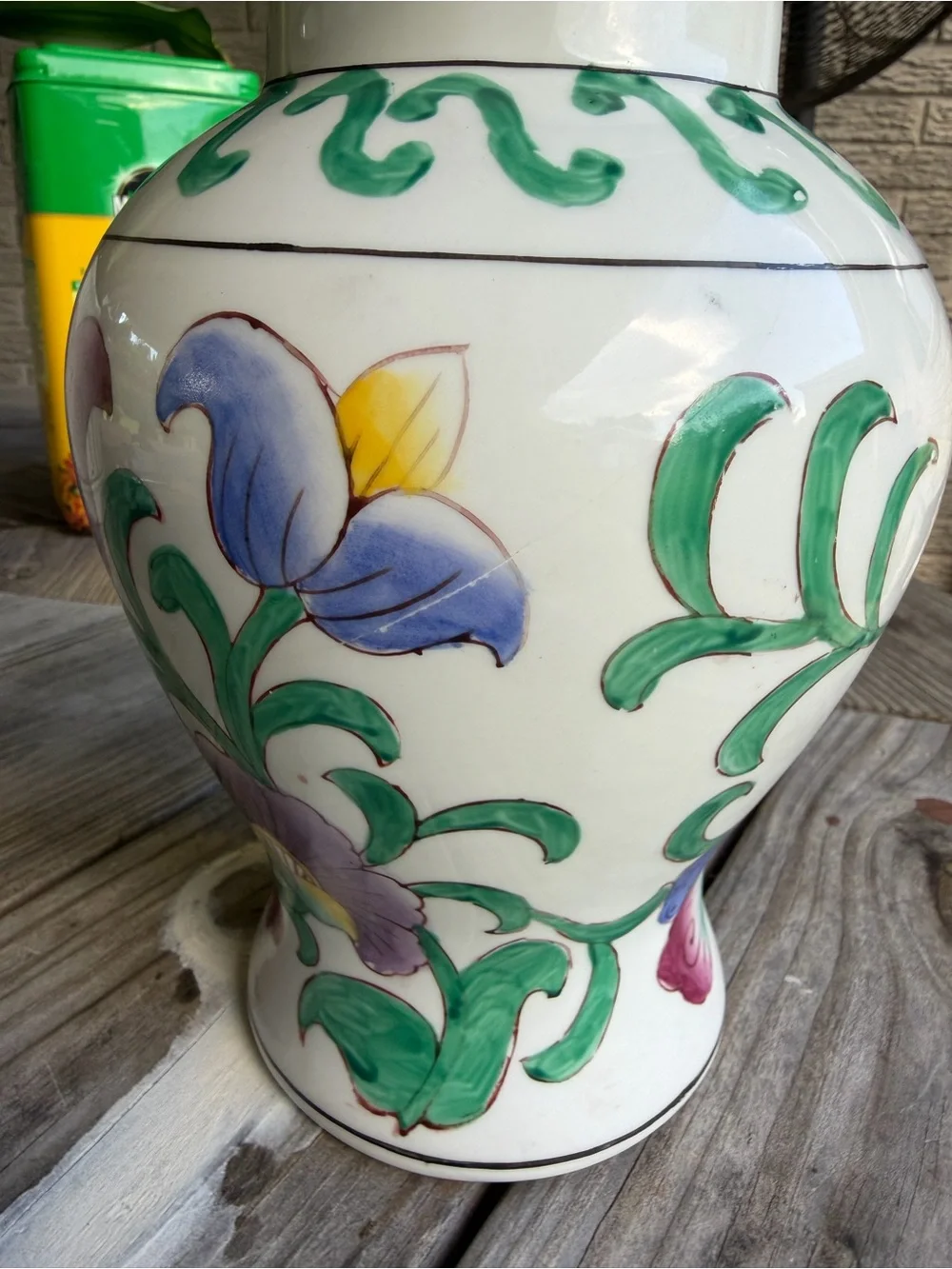 Hand-Painted Floral Ceramic Ginger Jar - White with Pink & Green